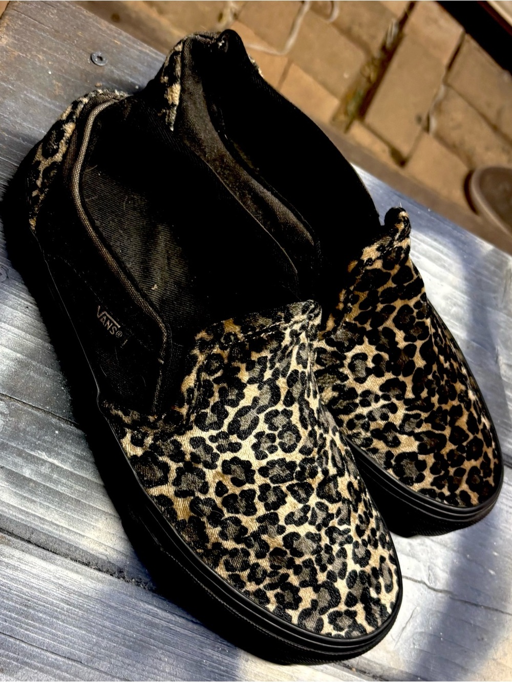Vans Leopard Print Slip-On Casual Shoes - Black & Tan womens 7.5 - Picture 5 of 7